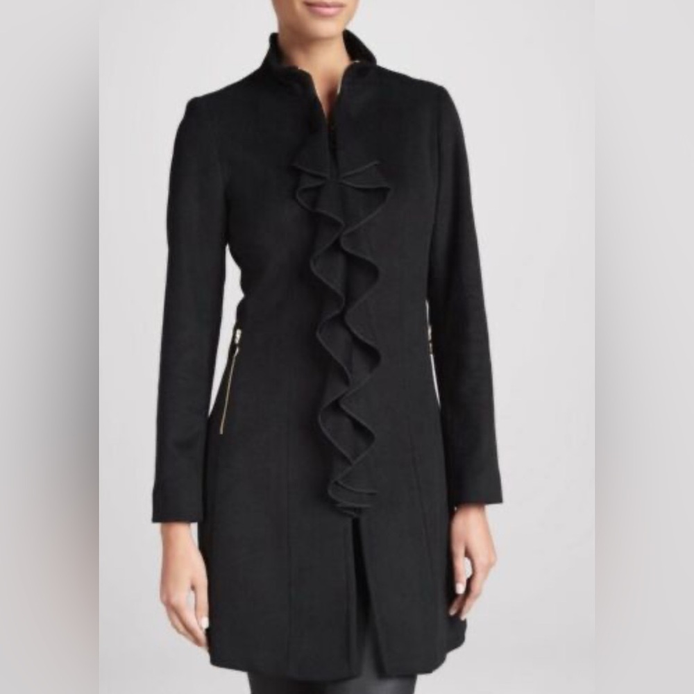 Tahari Wool Ruffle Coat
